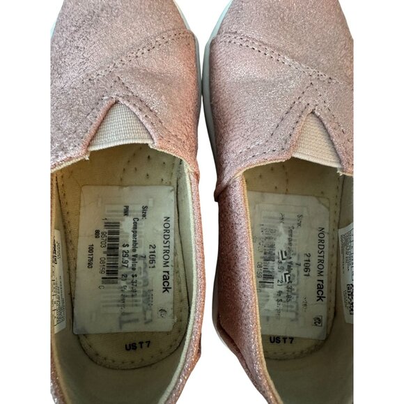 $8 WHEN BUNDLED TOMS Pink Glitter Alpargata Flats Toddler Girl Size 7 - Picture 8 of 9